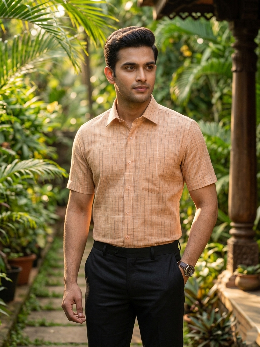 Pure Cotton Brown Plain Shirt SLSHIRT 48 HS