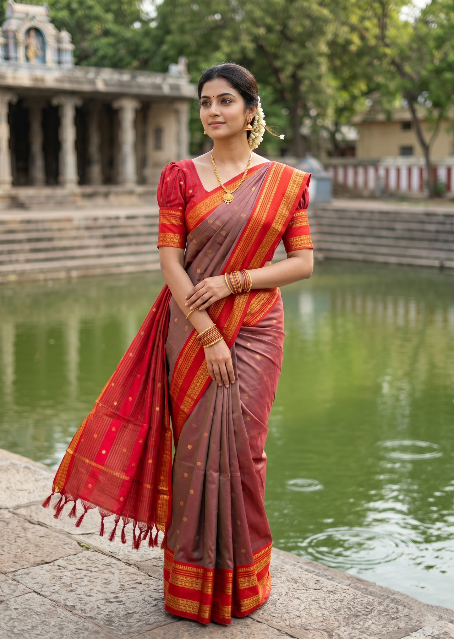 Southloom Semi Silk Narayan Pett Saree with Butta Works Across Body