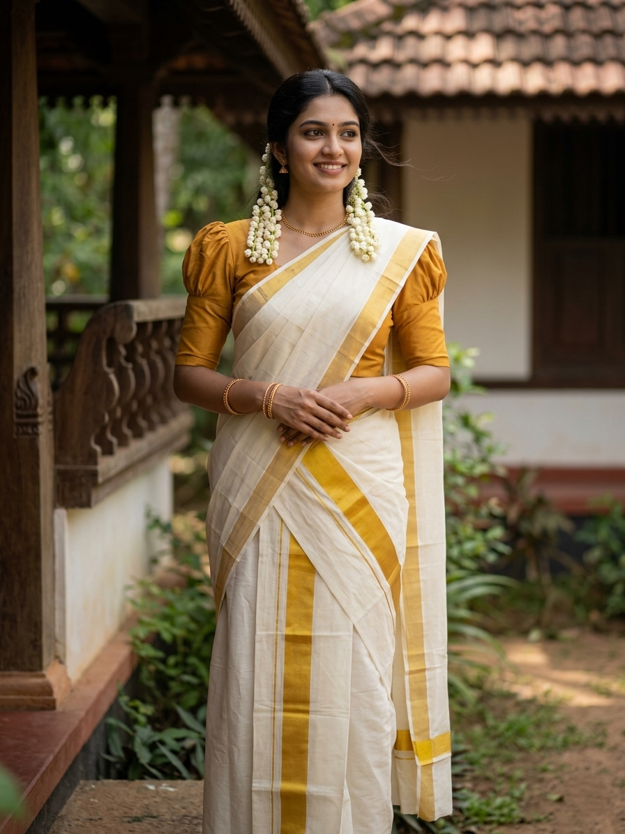 Southloom Pure Cotton Mundum Neriyathum (Set Mundu) with Gold Kasavu in 2 Inch Boarder 2.80 Mtrs