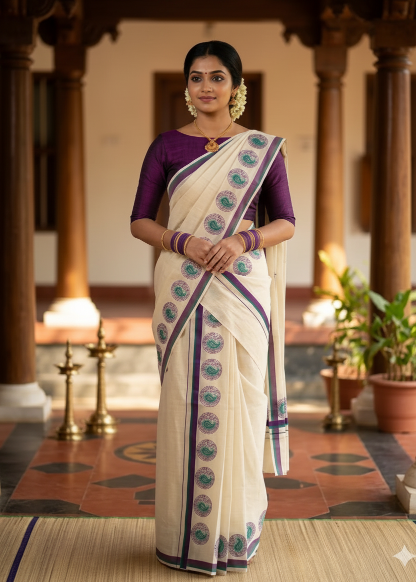 Kerala Cotton Printed Set Mundu (2.80m) SL335