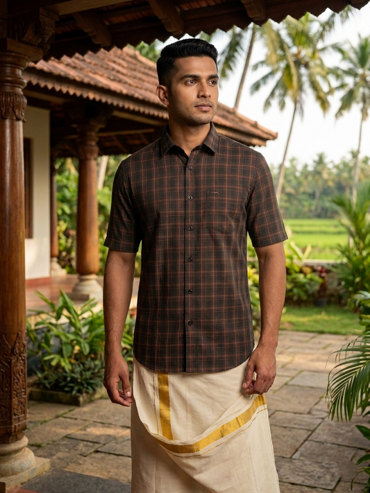 Southloom Pure Cotton Brown Printed Shirt SLSHIRT 38 HS