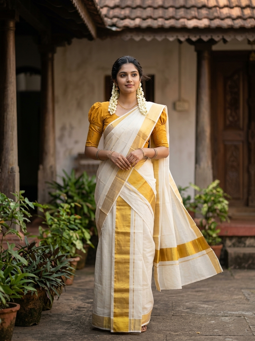 Southloom Pure Cotton Mundum Neriyathum (Set Mundu) with Gold Kasavu in 5 Inch Border 2.80 Mtrs