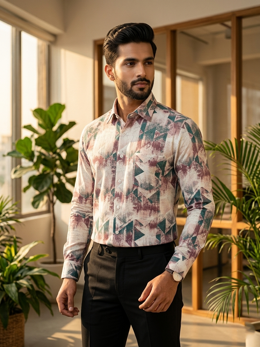 Pure Cotton Green and White  Printed Shirt SLSHIRT 38 FS