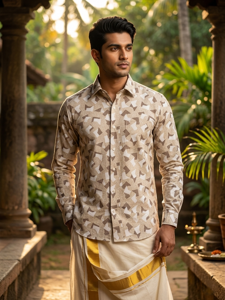 Southloom Pure Cotton Gray Printed Shirt SLSHIRT 38 FS
