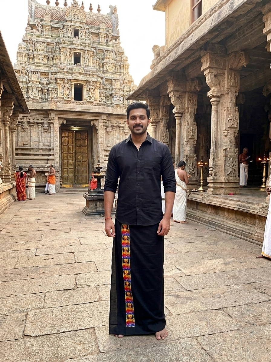 Southloom Black Printed Ayyapan Single Mundu / Otta Mundu  (South Indian Kerala Dhoti)