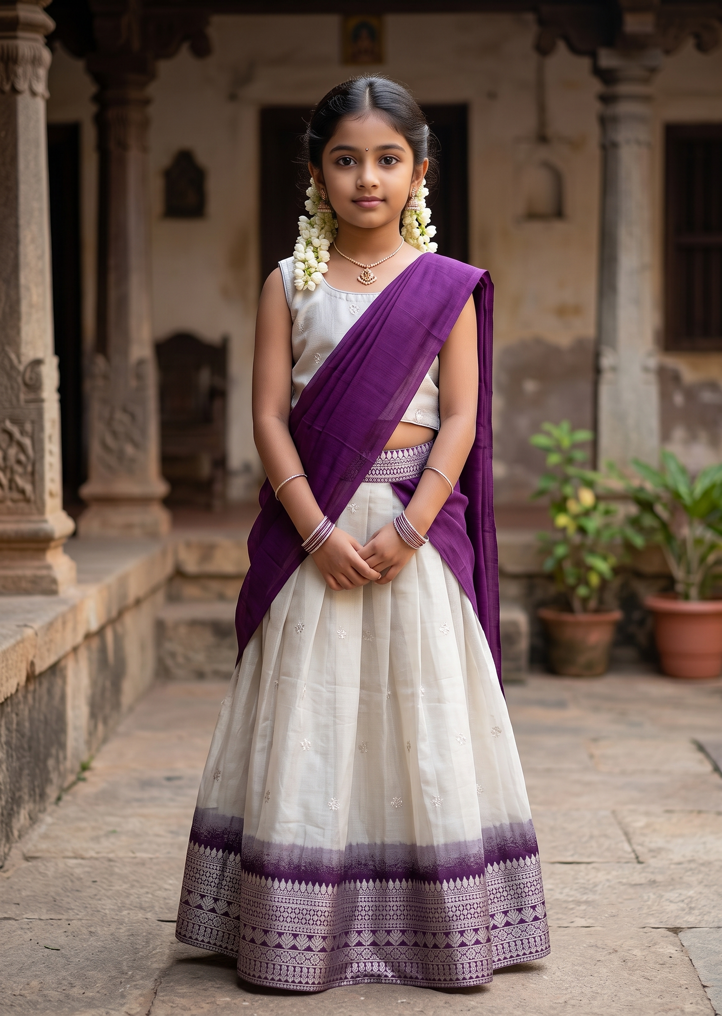 Southloom Stitched Organza Dhavani Set with Pavada and Blouse Piece in Purple SLKDHAVANI