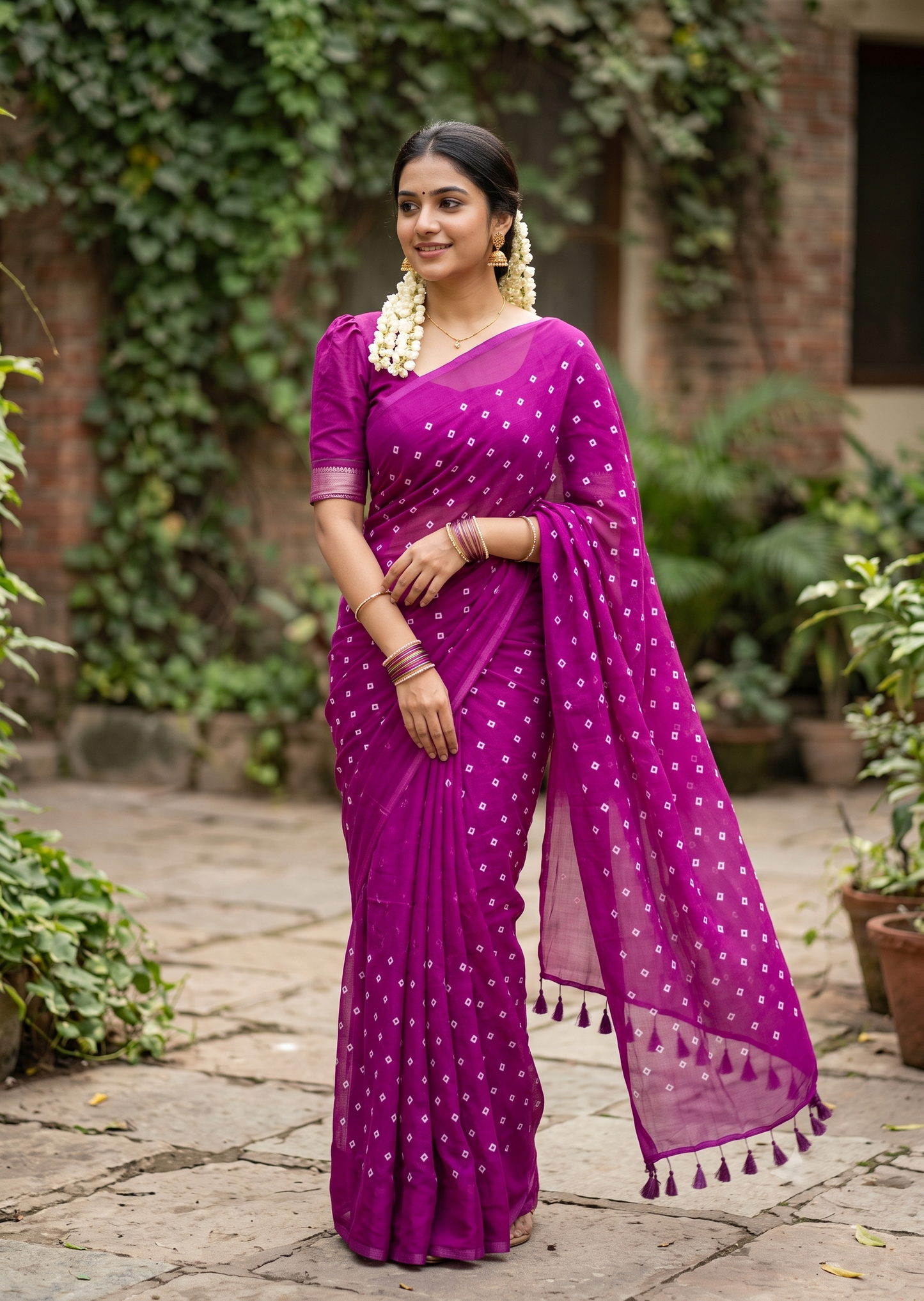 Southloom Mul Cotton 120 x 120 Soft Fabric Saree with Magenta Printed Desgin in Body SL215