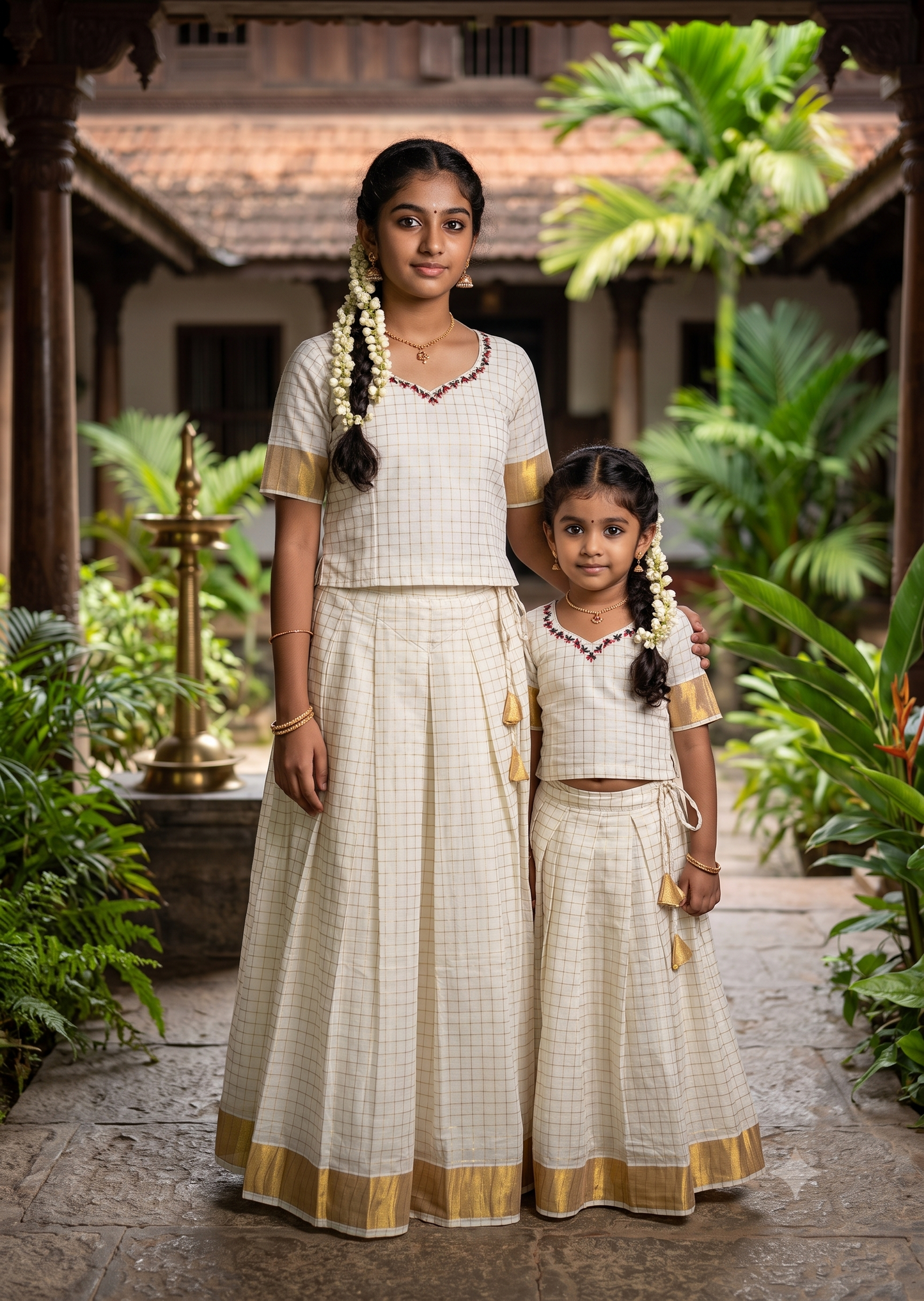 Southloom Kerala Cotton Kasavu Pavada Blouse with for Kids