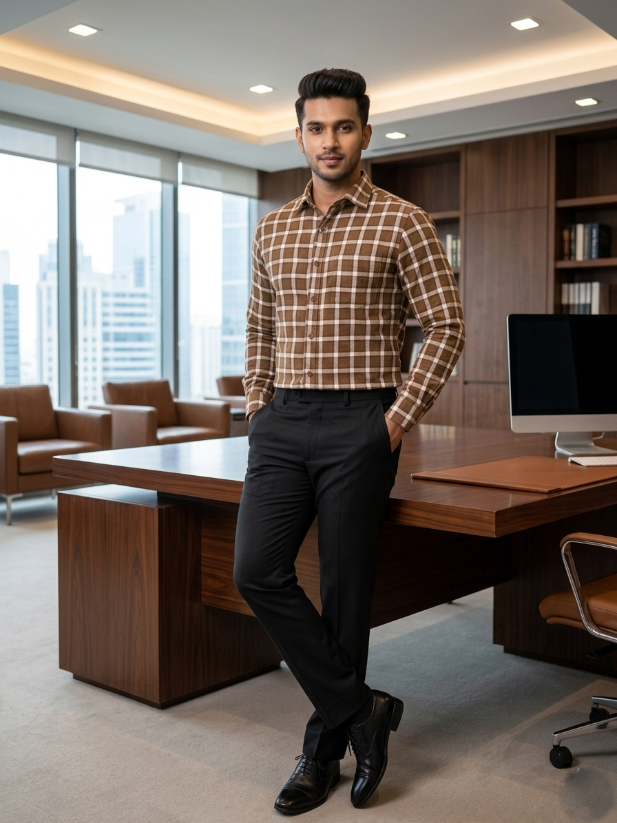 Southloom Pure Cotton Brown Cheack Shirt SLSHIRT 38 FS