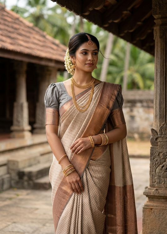 Southloom Brocade Silk Bridal Saree WIth Woven Borders And Blouse Piece