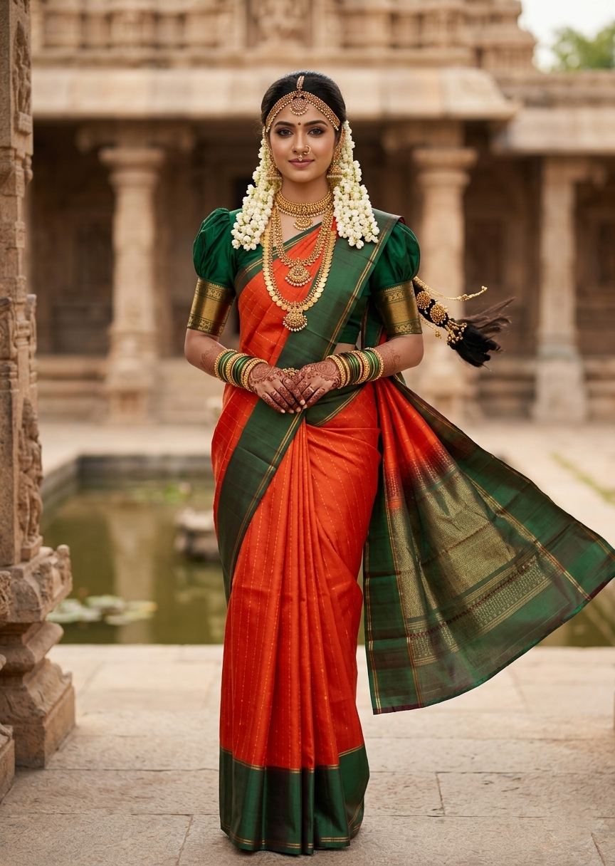 Southloom Pure Handloom Kanchipuram Silk Saree with Butta Work