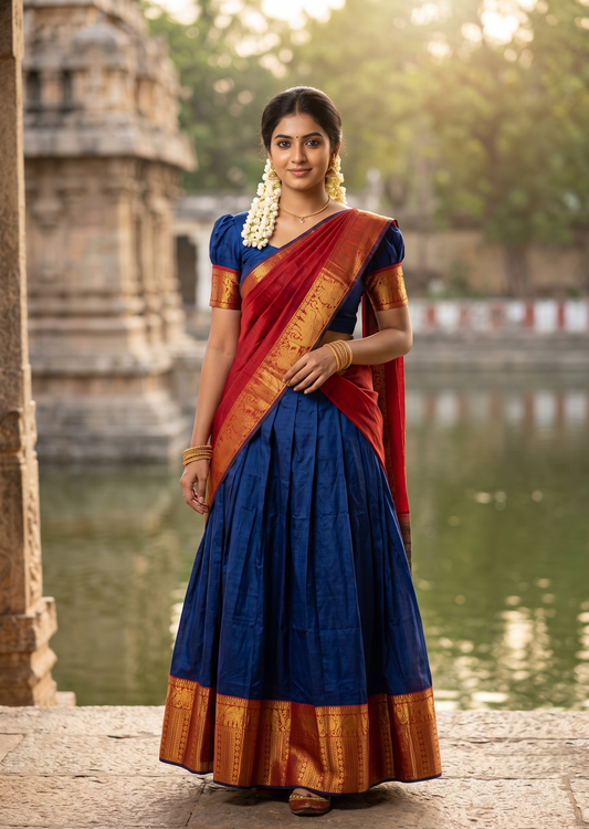 Kerala Southloom Semi UnStitched Kanchi Cotton Dhavani Set with Pavada and Blouse Piece SL585