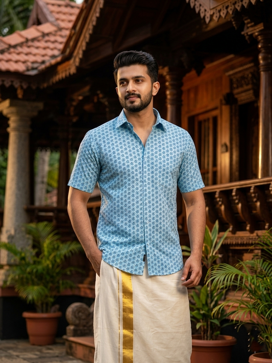 Pure Cotton Light Blue Printed Shirt SLSHIRT 38 HS