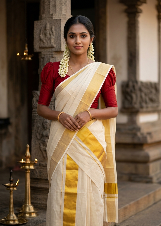 Southloom Tissue Set Mundu with Gold Kasavu Borders In 2 Inch 2.80 Mtrs SL377