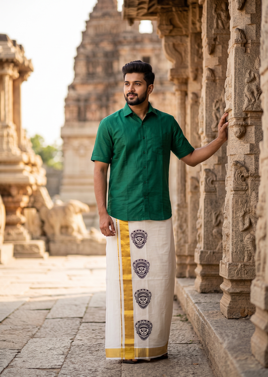 Southloom Kerala Cotton Theyyam Digital Printed Double Mundu (South Indian Kerala Dhoti) SL567