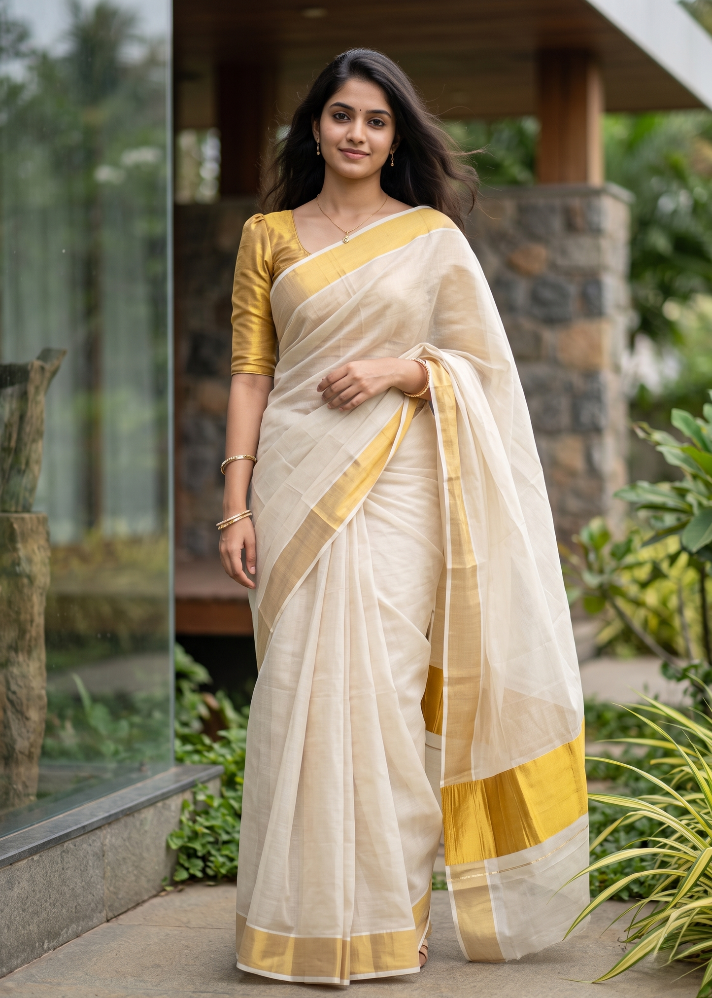 Southloom Kerala Tissue Saree With Kasavu Borders And 10 Inch Borders On The Pallu