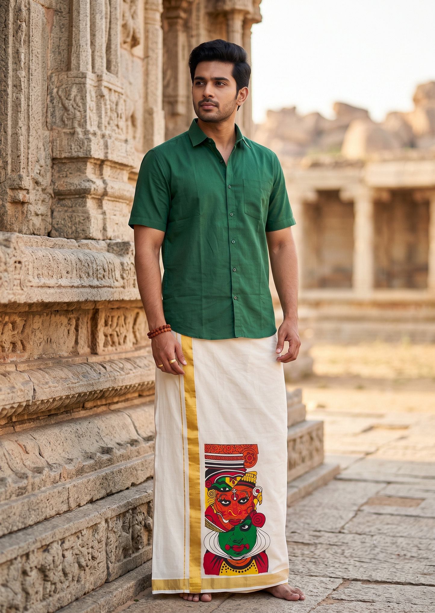 Southloom Kerala Cotton Kadhakali Digital Printed Double Mundu (South Indian Kerala Dhoti) SL567