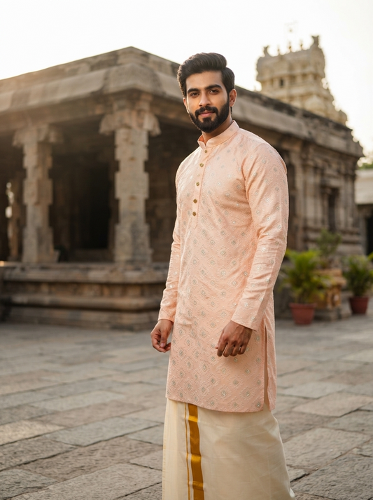 Southloom Woven Patterns Semi Silk Long Kurta for Men SL591
