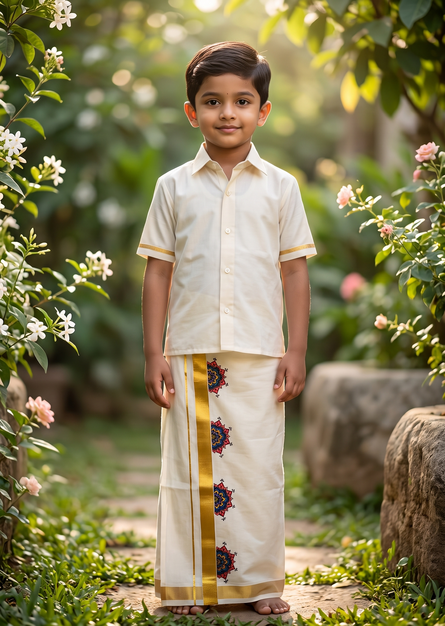 Southloom Cotton Kasavu Printed Kids's Velcro Mundu SLK SL601