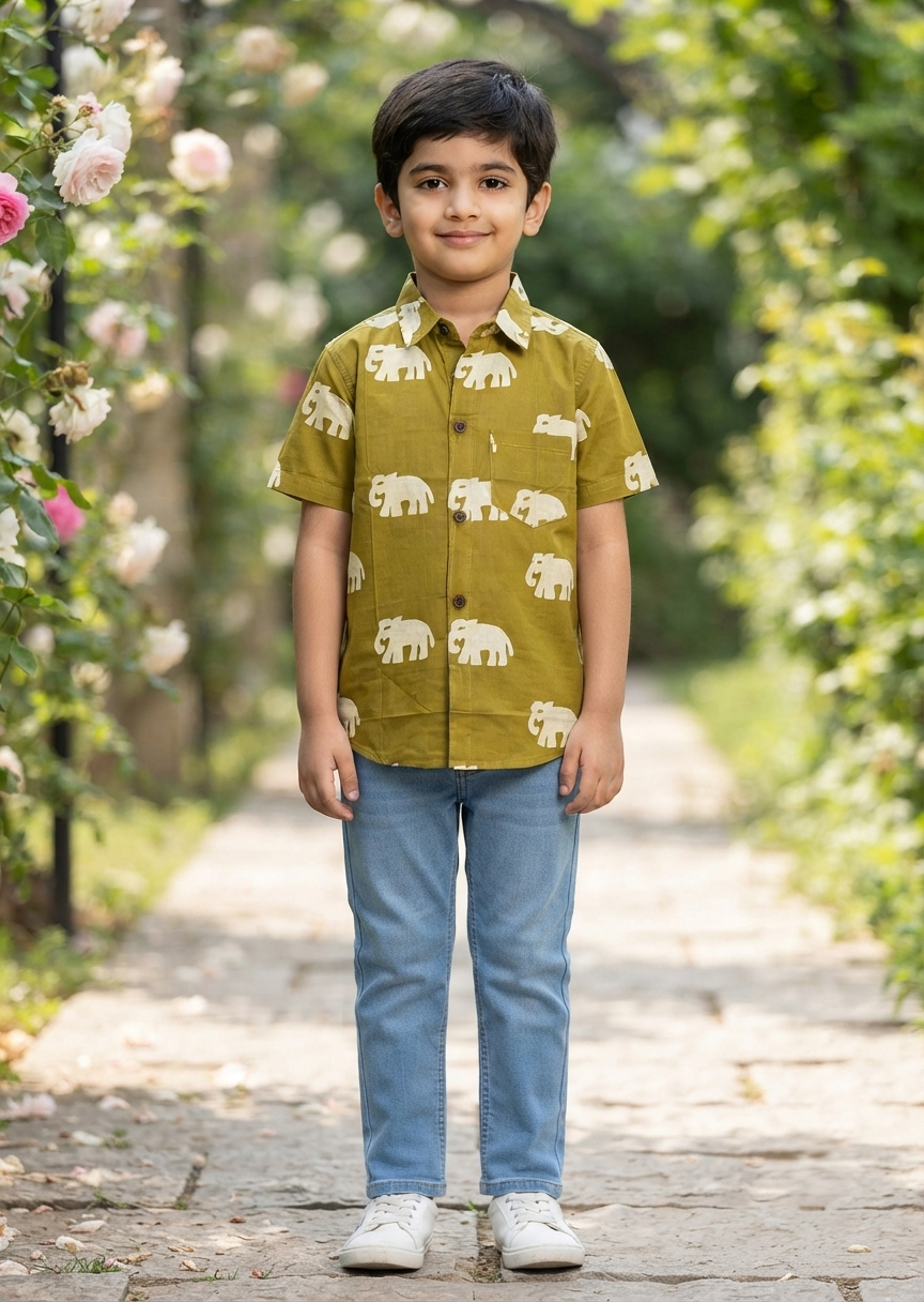 Southloom Pure Cotton Jaipur Printed Shirt For Kids Half Sleeves SL607
