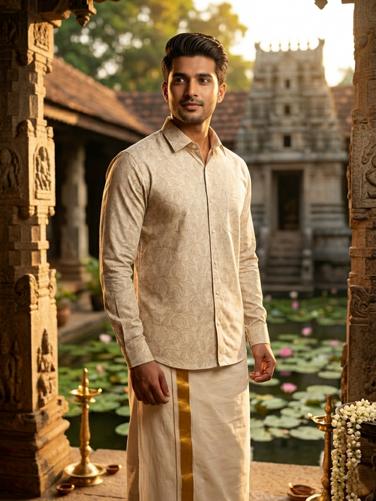 Southloom Pure Cotton Beige Printed Shirt SLSHIRT 38 FS