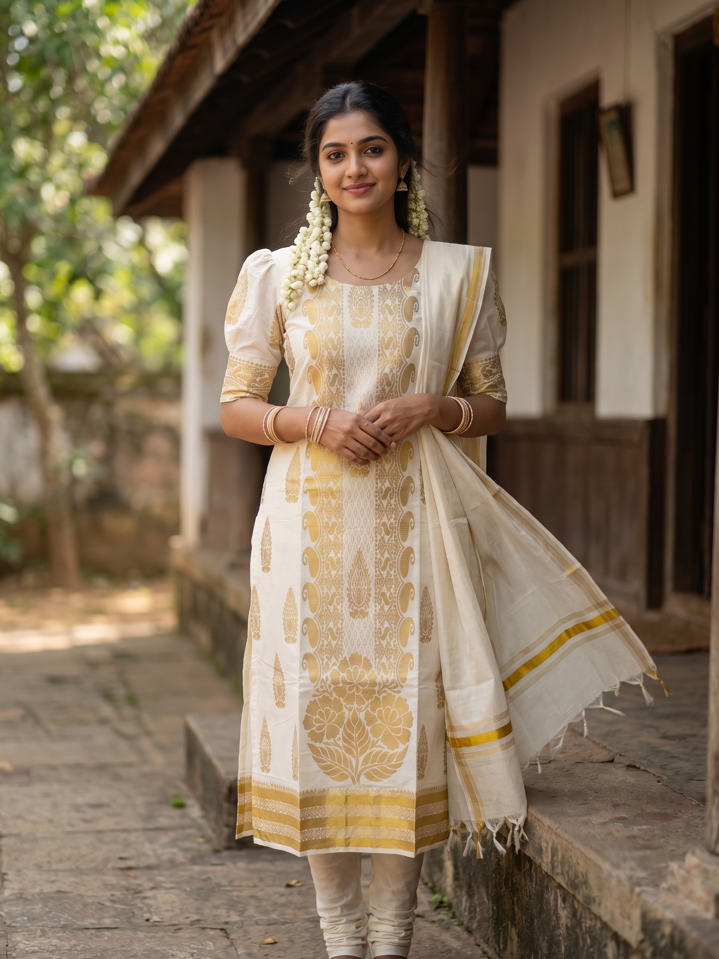 Southloom™ Cotton Churidar Salwar Suit Material with Woven Work (include Lines Shawl / Dupatta) SL566