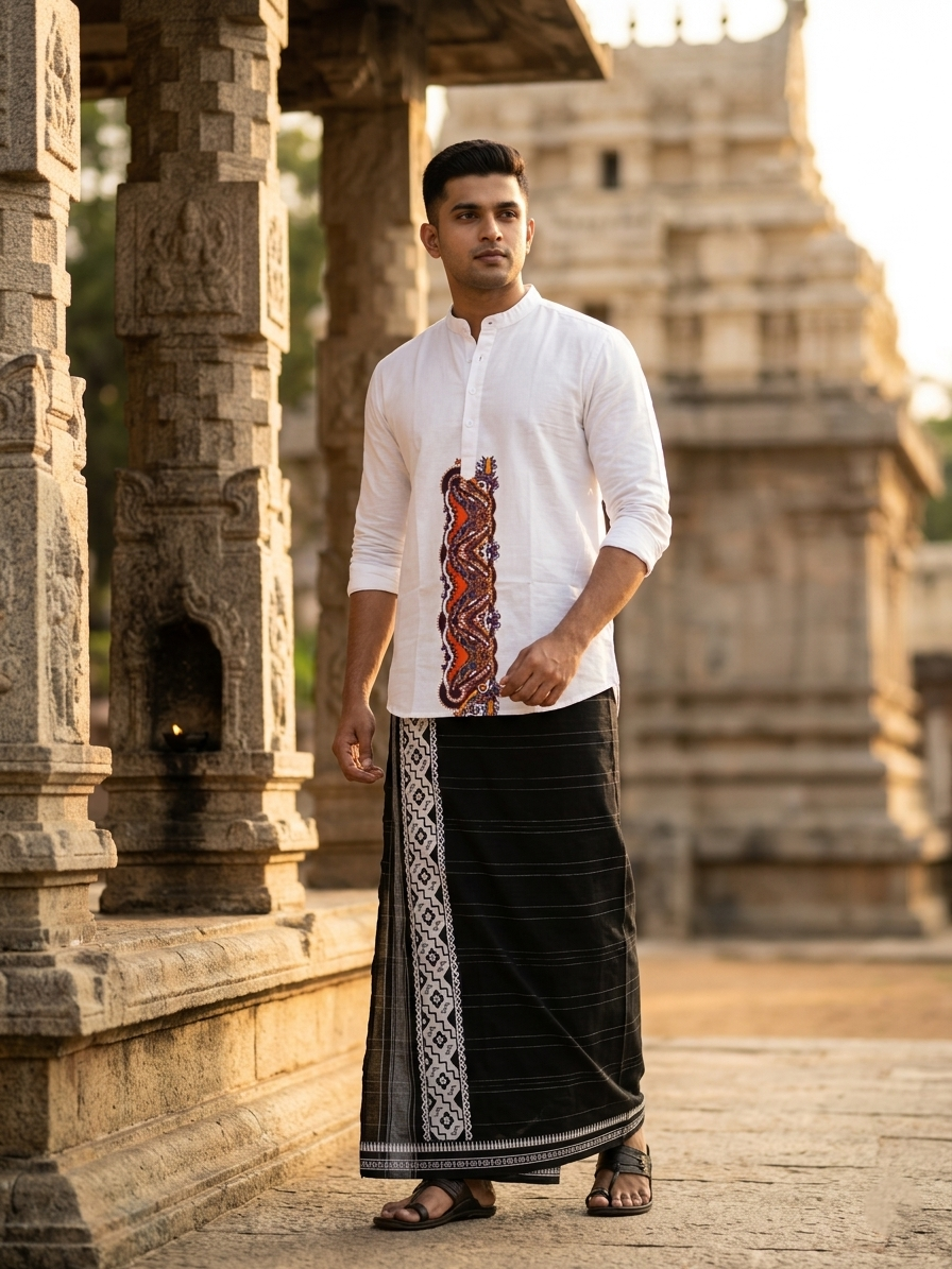 Southloom White Short Cotton Kurta Shirt for Men