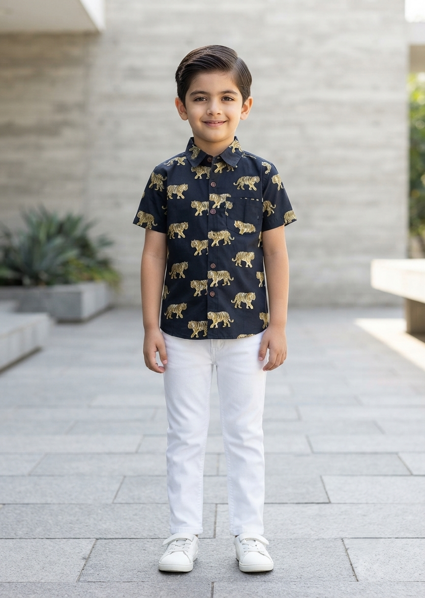 Southloom Pure Cotton Jaipur Printed Shirt For Kids Half Sleeves SL607