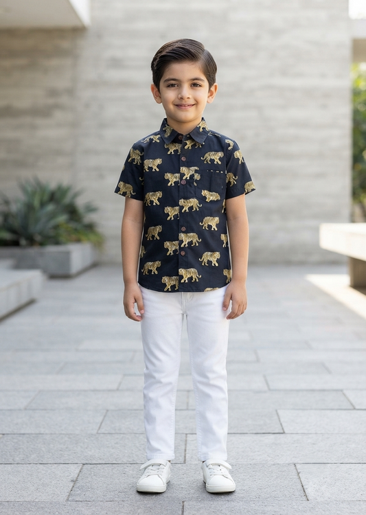 Southloom Pure Cotton Jaipur Printed Shirt For Kids Half Sleeves SL607