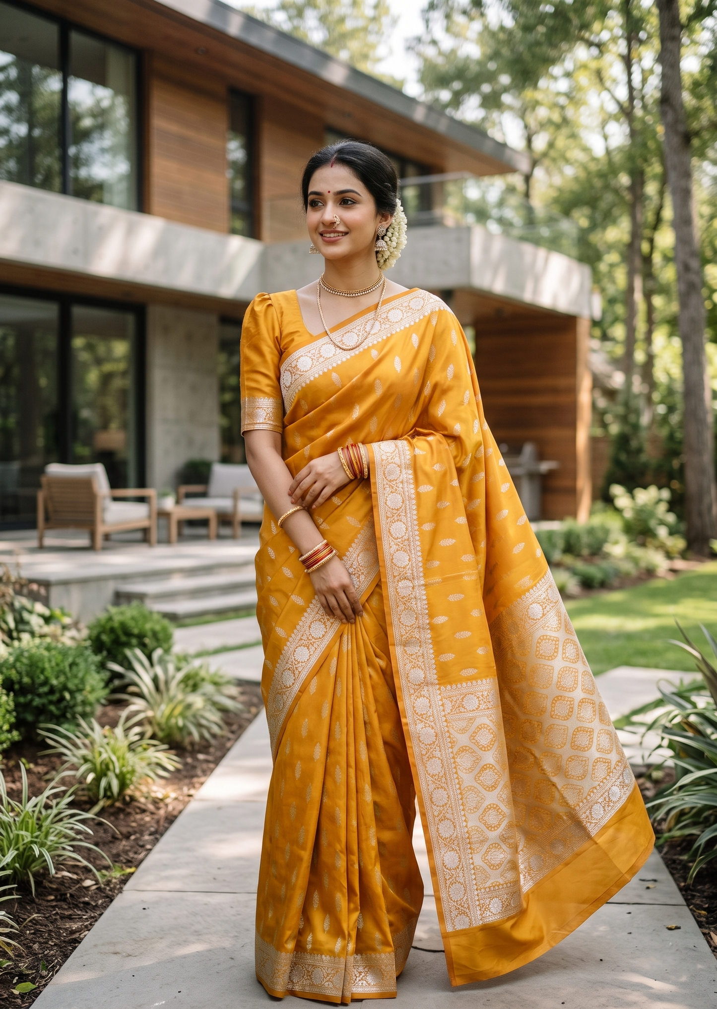 Southloom Satin Banarasi Silk Saree with Woven Work on Body and Borders In Yellow