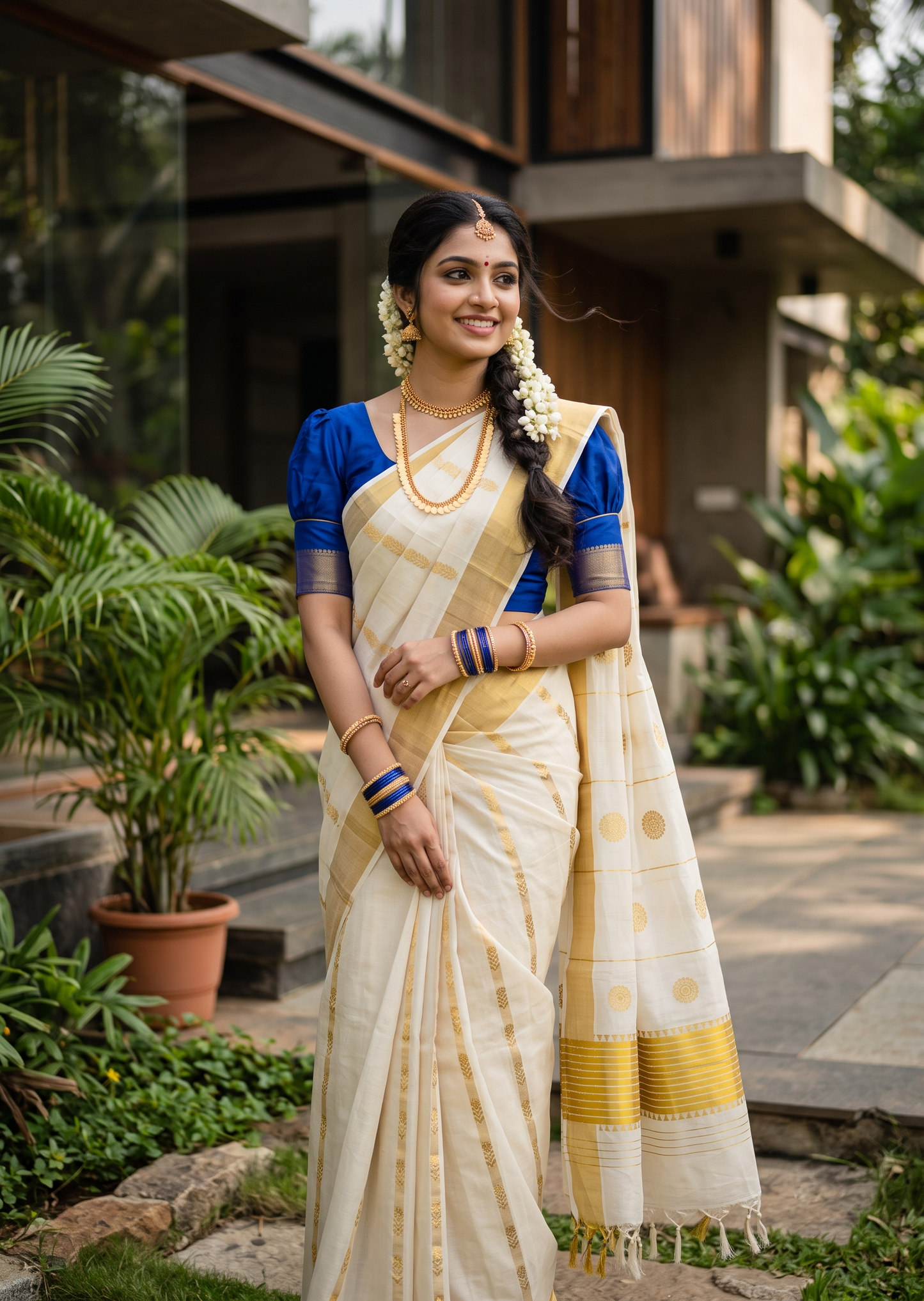 Southloom Super Premium Balaramapuram Handloom Cotton Saree With Golden Butta Works on Body And Borders