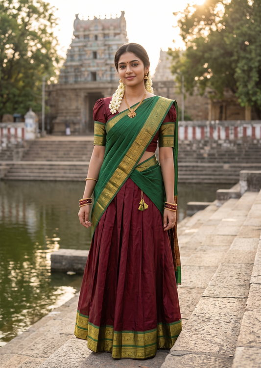 Kerala Southloom Semi UnStitched Kanchi Cotton Dhavani Set with Pavada and Blouse Piece SL585