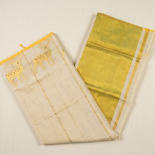 Southloom Premium Balaramapuram Handloom Tissue Saree With Deer Design SL575