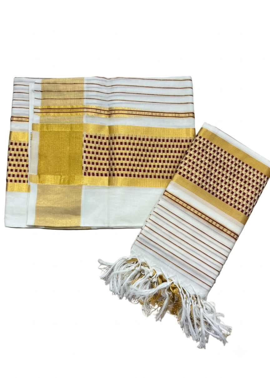 Southloom Cotton Handloom Set Mundu (Maroon) SL619