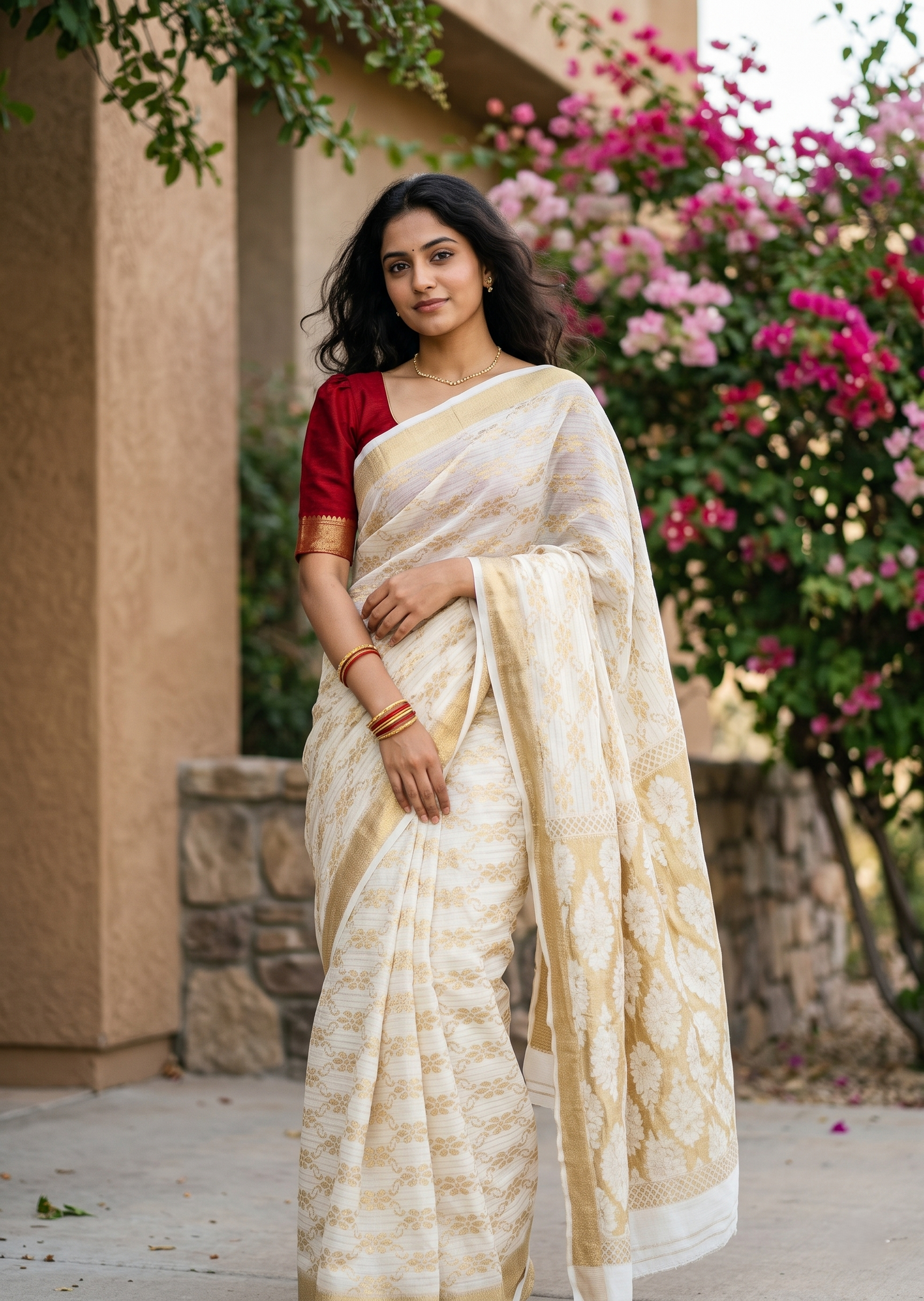 Southloom Chanderi Saree With Golden Zari Work On Body And Borders