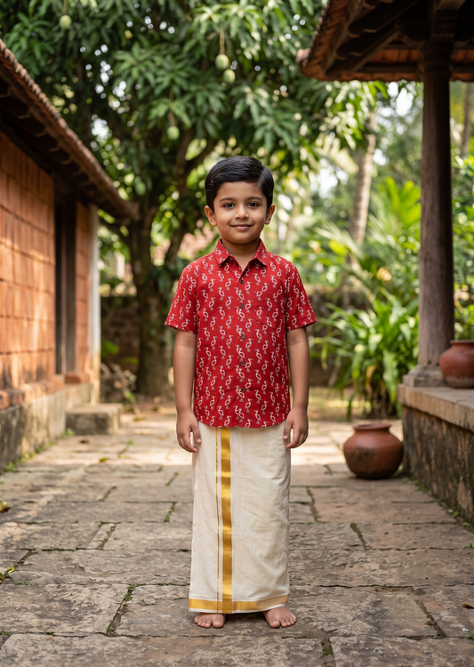 Southloom Pure Cotton Jaipur Printed Shirt For Kids Half Sleeves SL607