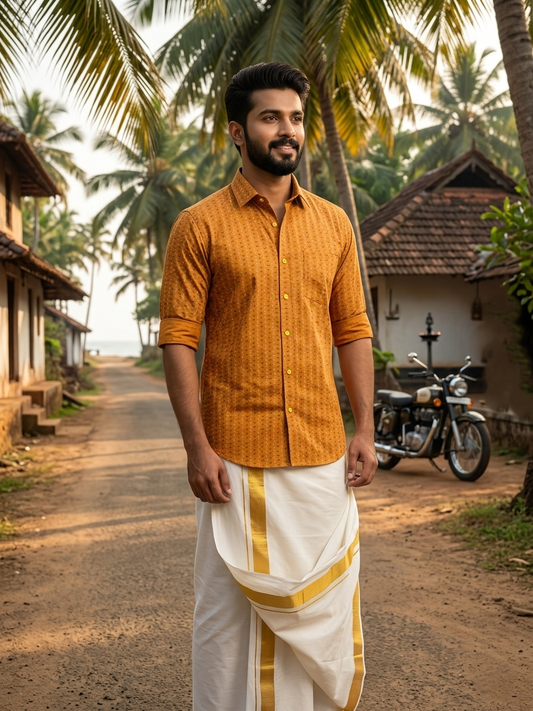 Southloom Pure Cotton Shirt with Orange Printed SLSHIRT 38 HS