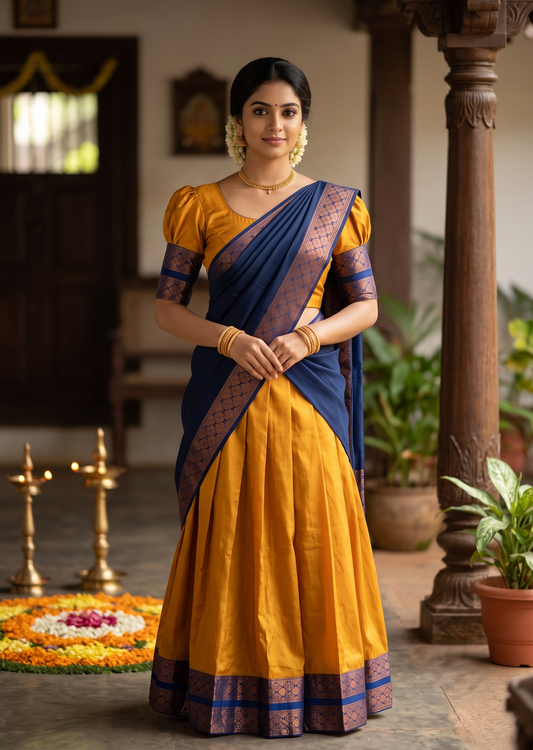 Southloom Semi Silk Dhavani Set with Pavada and Yellow Blouse PieceSLDHAVANI SL542
