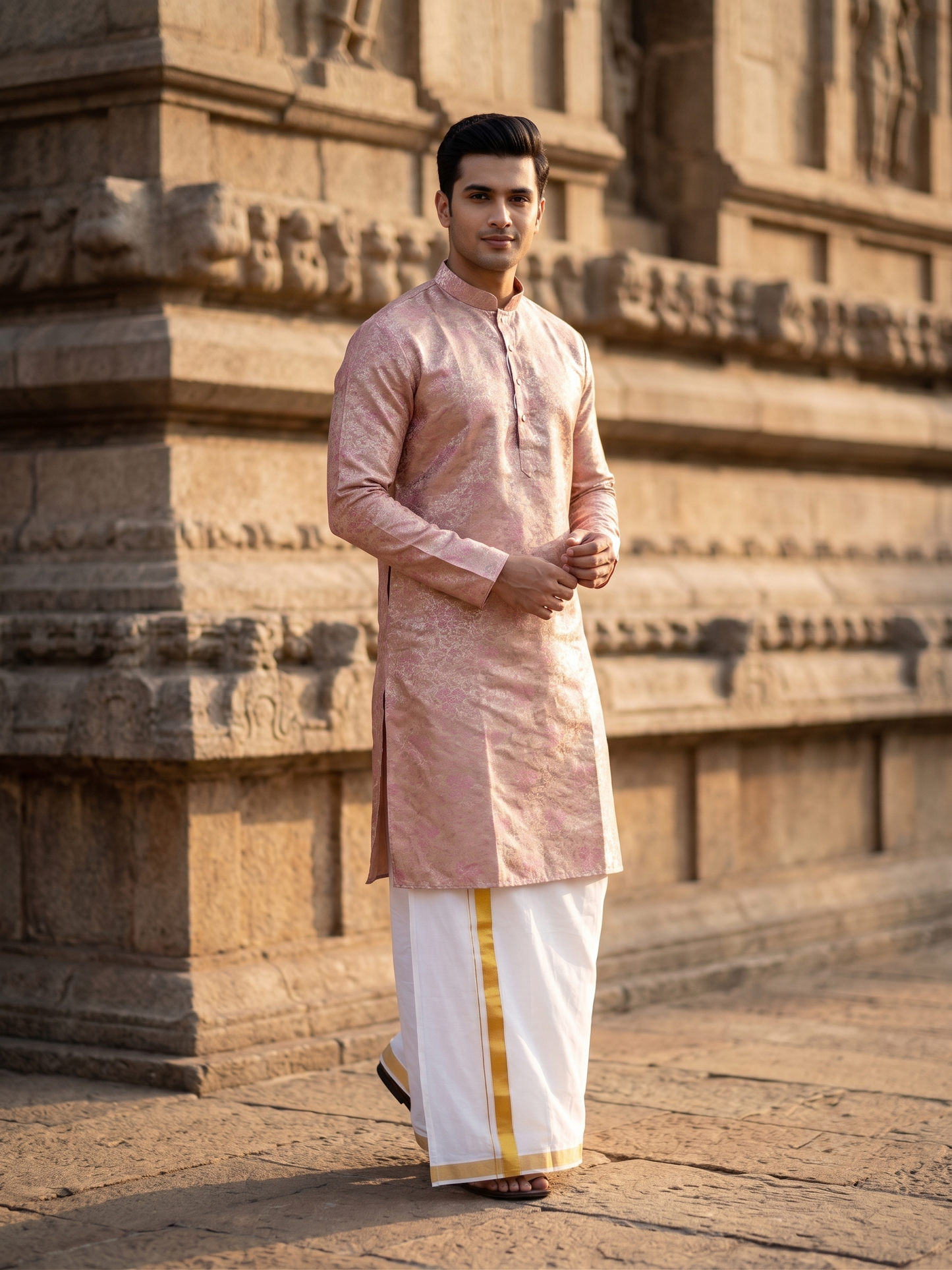 Southloom Woven Patterns Semi Silk Long Kurta for Men SL591