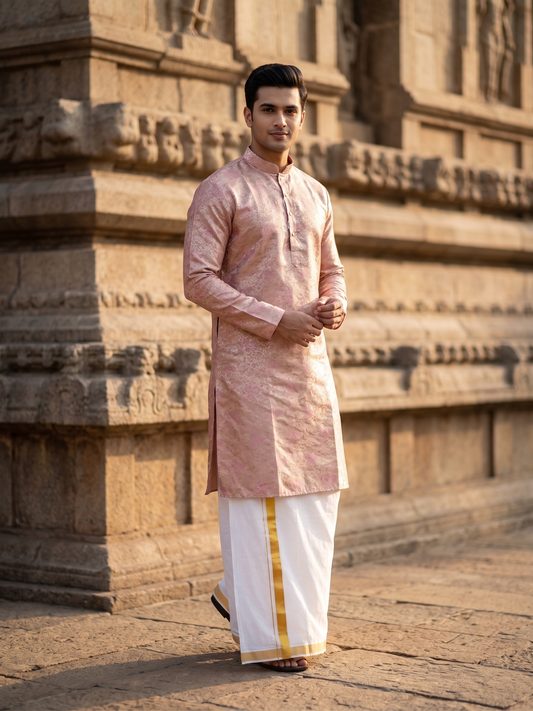 Southloom Woven Patterns Semi Silk Long Kurta for Men SL591