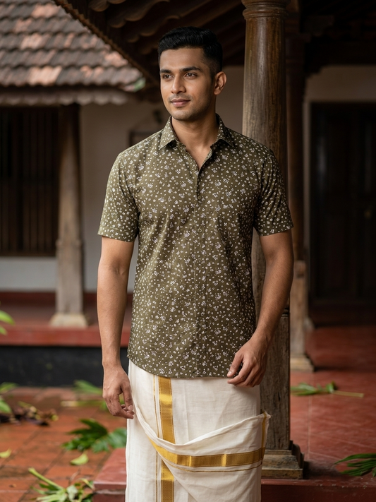 Pure Cotton Green Printed Shirt SLSHIRT 38 HS