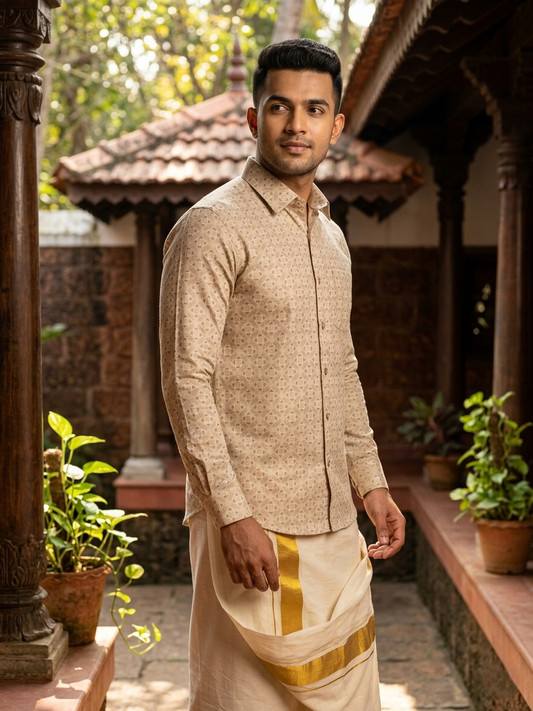 Southloom Pure Cotton Beige Printed Shirt SLSHIRT 38FS