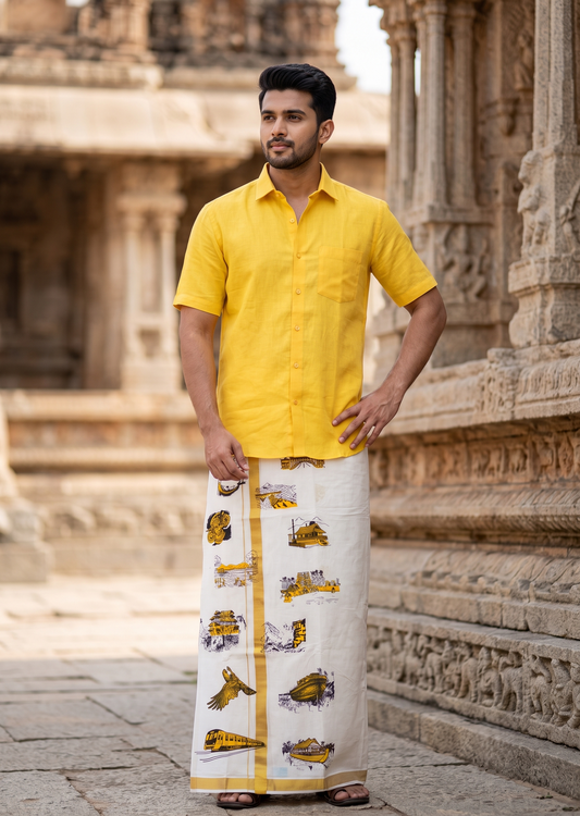 Southloom Kerala Cotton Onam Digital Printed Double Mundu (South Indian Kerala Dhoti) SL567
