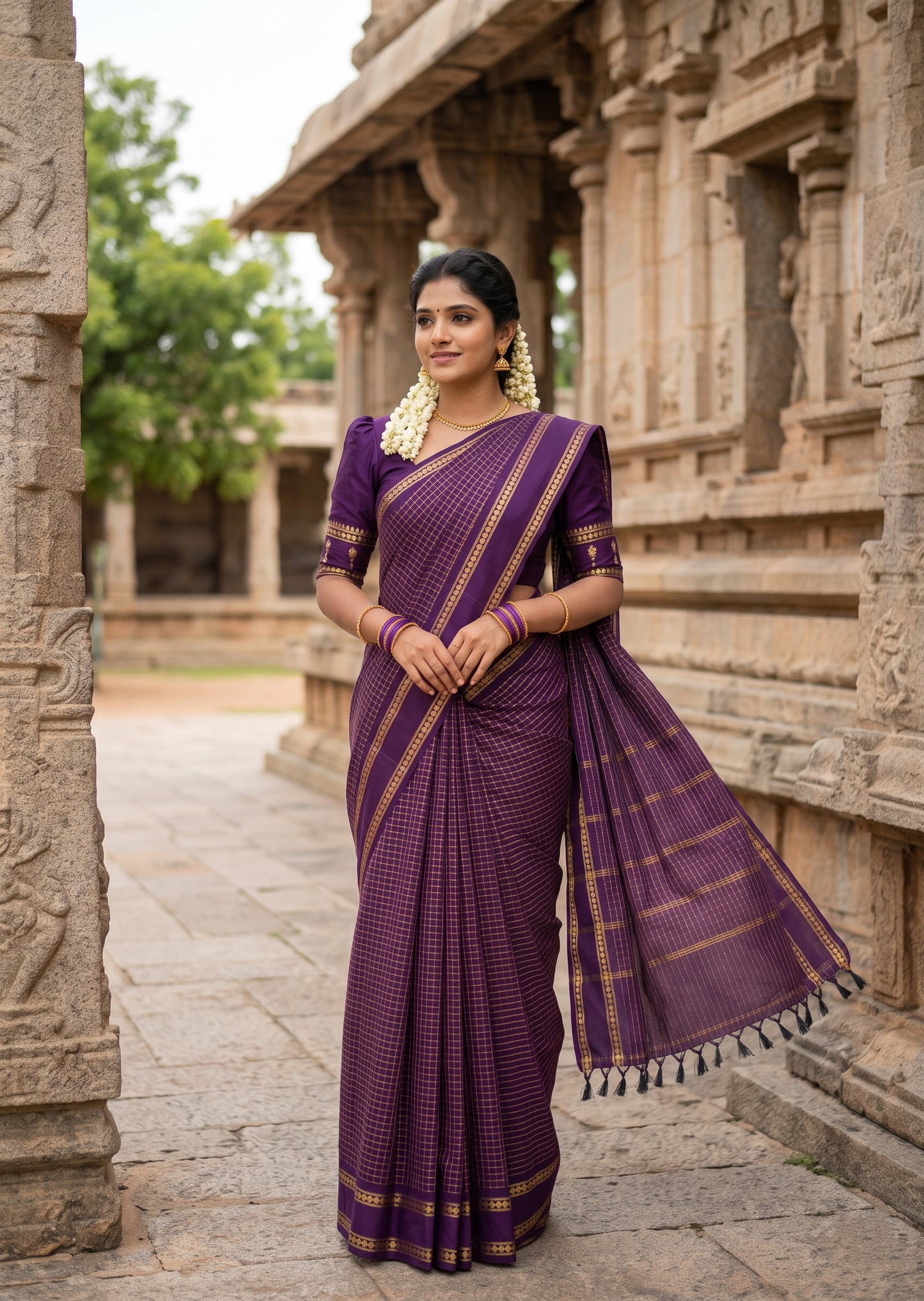 Purple Kalyani Cotton Check Saree SL236