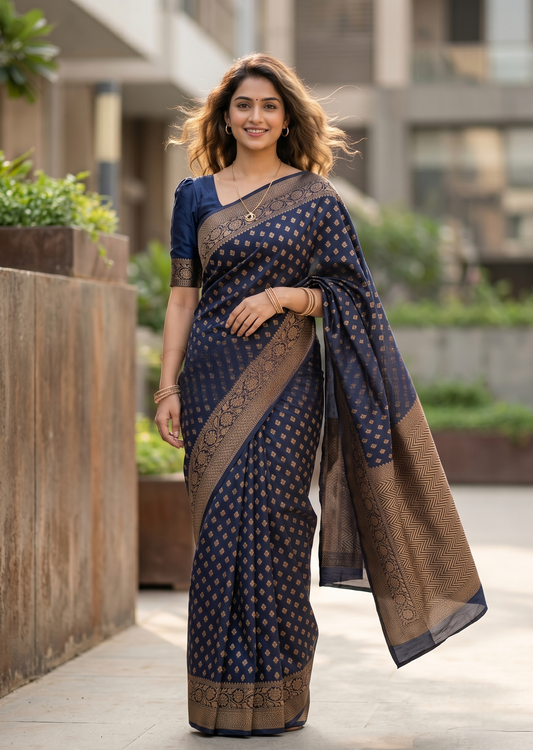 Southloom Munga Silk Saree with Woven Work on Body and Borders (Blue)