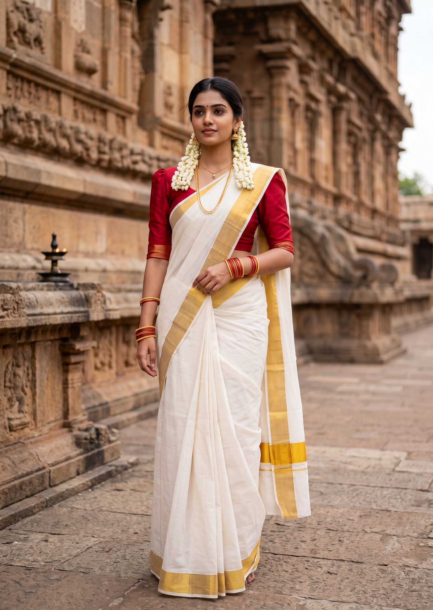 Southloom Super Premium Balaramapuram Handloom Cotton Saree With Chutti Kara Design And Gold Kasavu on Border In 3 Inch