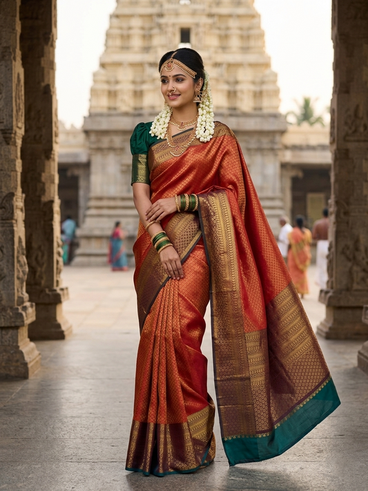 Southloom Semi Silk Brocade Bridal Saree With Woven Borders