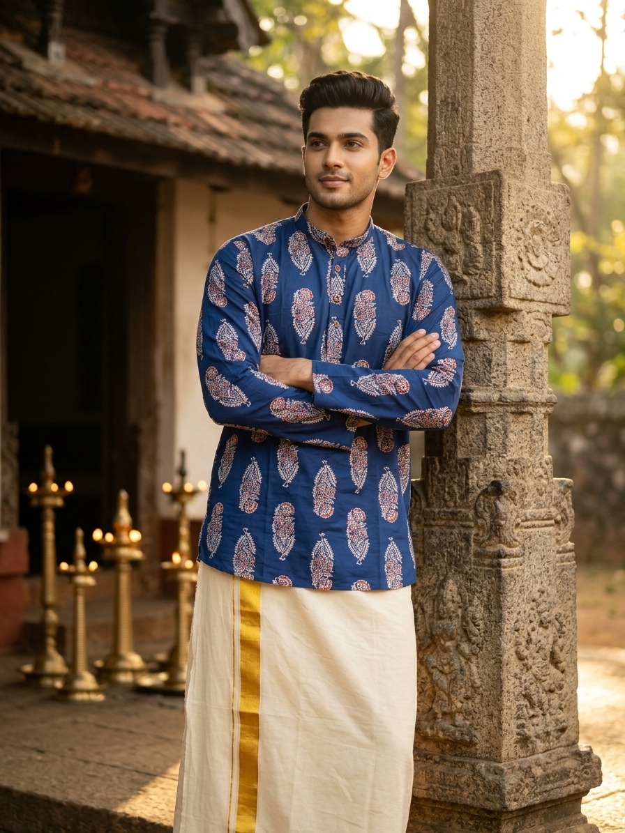 Southloom Pure Cotton Jaipur Printed Short Kurta for Men SL589