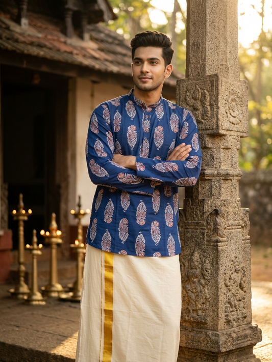 Southloom Pure Cotton Jaipur Printed Short Kurta for Men SL589