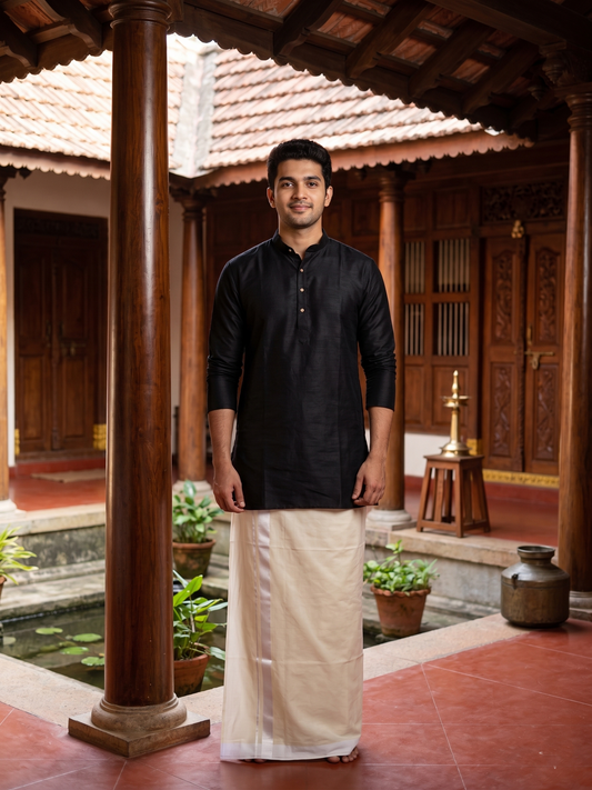 Southloom Pure Cotton Off White Double Mundu with White Border (South Indian Kerala Dhoti)
